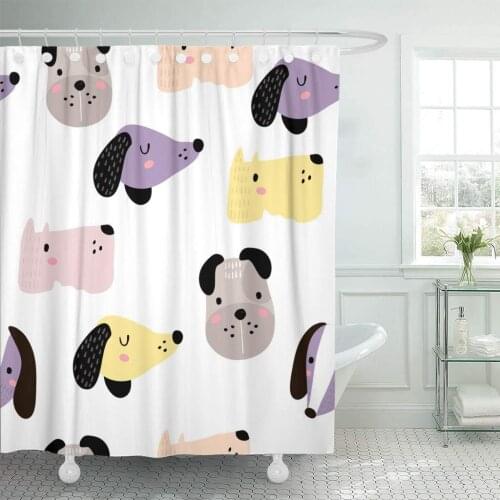 Shower Curtain Scandinavian Childish Pattern with Dog Animal Faces Creative Nursery Perfect Design Cat Decorative Bathroom