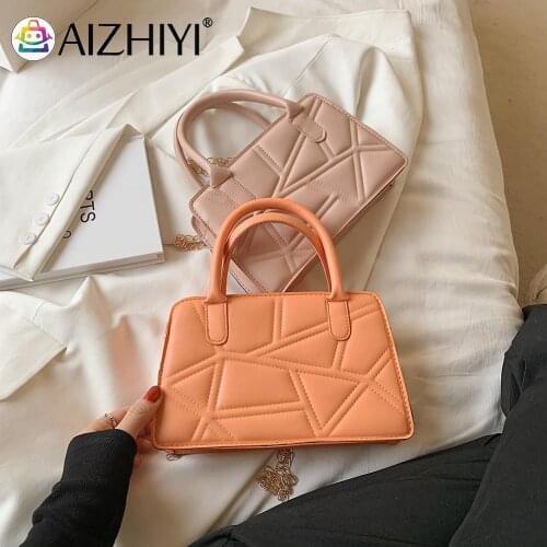 Vintage Women Lattice Pattern PU Leather Chain Shoulder Crossbody Messenger Bag Casual Ladies Solid Color Top-handle Handbags