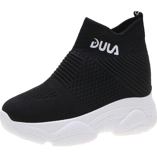 2019 new high-cut white shoes female summer breathable muffin thick bottom thickening elastic socks shoes
