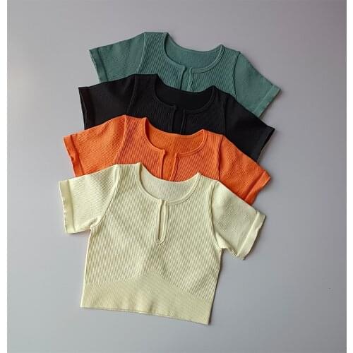 Womens Seamless Short Sleeve Crop Top Yoga Shirts Slim Fit Running Fitness T-shirts Workout Tops For Women Gym Sport Cycling