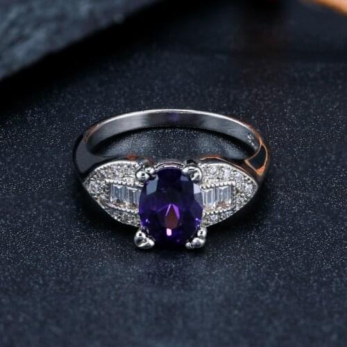 925 Sterling Silver Diamond Ring AAA Shine Amethyst Gemstone Zircon Oval Wedding Ring 6x8MM Gemstone Rings for Women