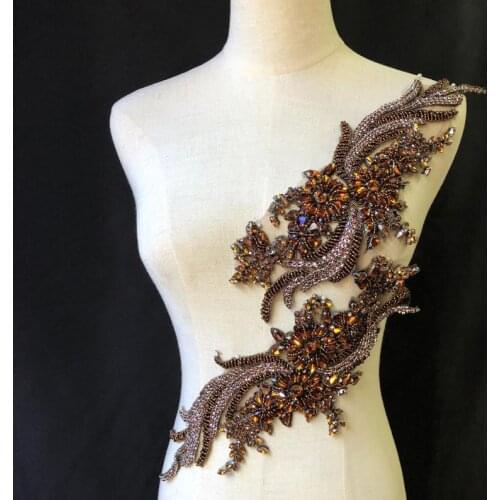 1 Pair Delicate Phoenix Rhinestone Beaded Applique Crystal Bridal Gown Bodice Cape Couture Crystal Applique