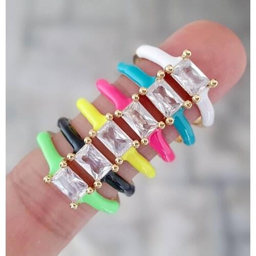 10PCS, Enamel Women Ring Gold Color Neon Green Yellow CZ Layered Lady Finger Ring Wedding Engagement Adjustable Stackable