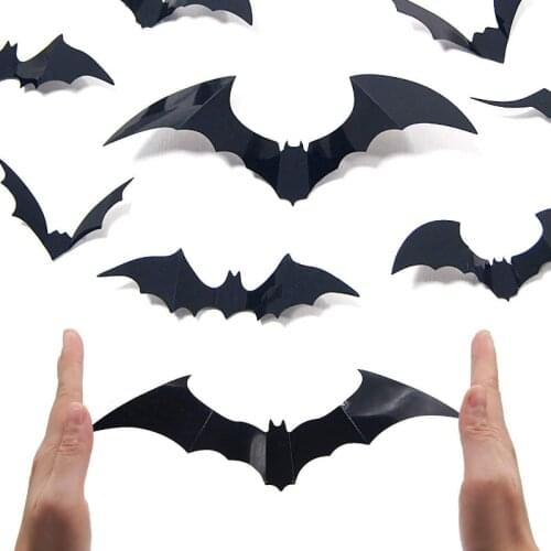 12 Pcs Halloween Wall Stickers Decoration Mural 3D Bat Removable Stickers Halloween Window Home Decor Wall Sticker