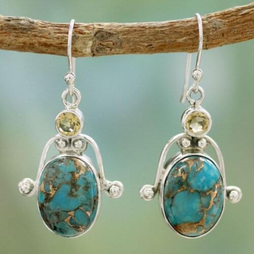 2020 New Bohemia Vintage Long Drop Earrings For Women Boho Jewelry Ethnic Natural Blue Turquoises Stone Earring Pendientes Mujer