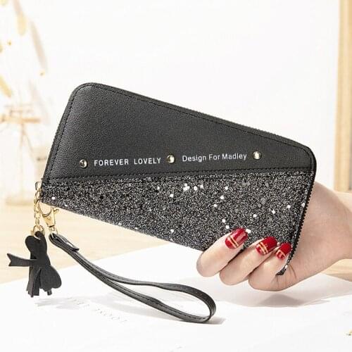 2021 Fashion Sequined Patchwork Glitter Wallet for Women Long PU Leather Wallet Coin Purse Female Wallets Girls Gifts Wholesale