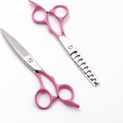 6 inch JP 440C Engraving Logo Pink Handle Hairdressing Scissors Cutting Scissors Thinning Shears Willow Leaf Shape Hair Scisoors