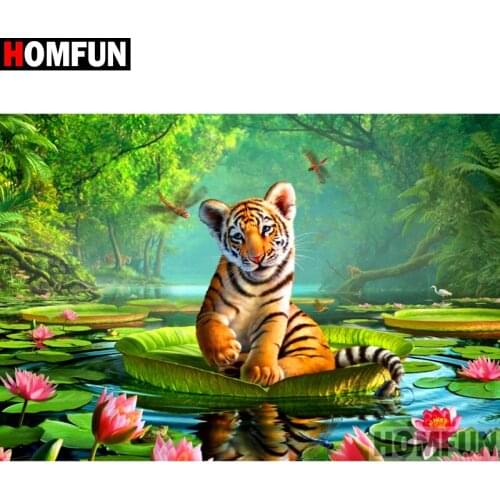 HOMFUN Full Square/Round Drill 5D DIY Diamond Painting "Animal tiger" Embroidery Cross Stitch 3D Home Decor A10913
