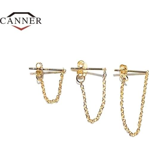 CANNER 3pcs/set Real 925 Sterling Silver INS Simple Chain Tassel Stud Earrings for Women Piercing Earring Jewelry Pendientes