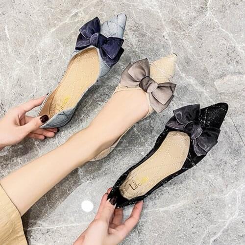 Size 42/43 Silk butterfly-knot ballet flats woman loafers sneakers sequined cloth shoes women glitter pointed toe moccasins 2021