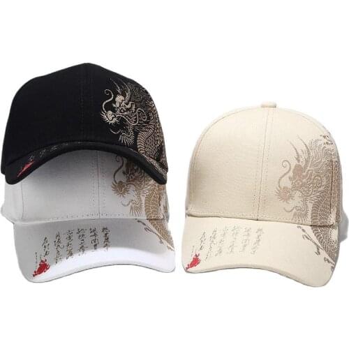 2021 Cotton Chinese Dragon Print Casquette Baseball Cap Adjustable Snapback Hats for Men and Women