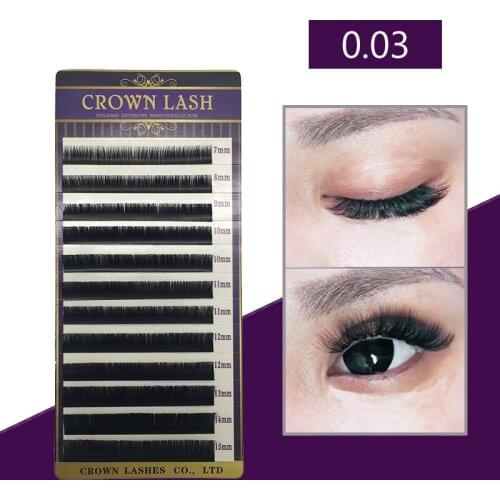 CrownLASH Black Volume Eyelash Extension B C D 0.03 7-15mm mixed size tray Russian 9D Volume Lash