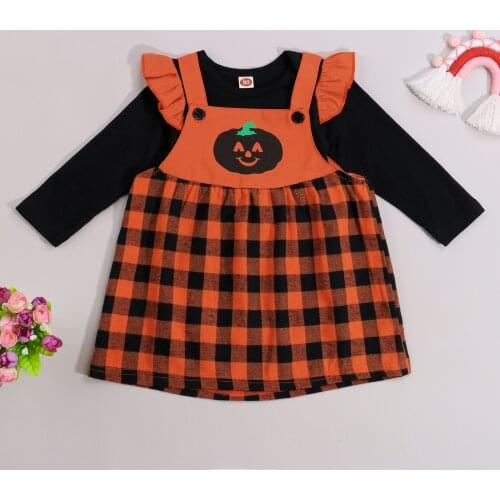 Ma&Baby 0-18M Newborn Infant Baby Girls Halloween Clothes Set Long Sleeve Romper Pumpkin Dress Party Outfits DD40