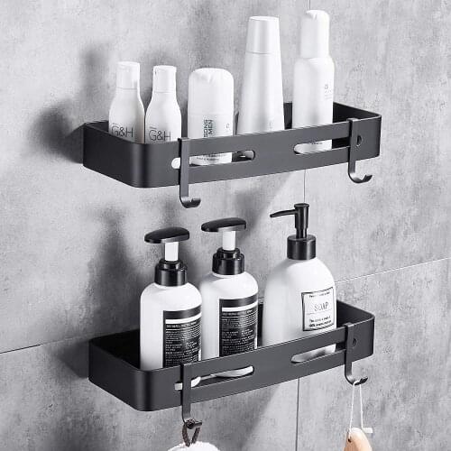 Shower Rack Drilled Corner Storage Basket With 4 Removable Hooks Kitchen Toilet Storage Rack