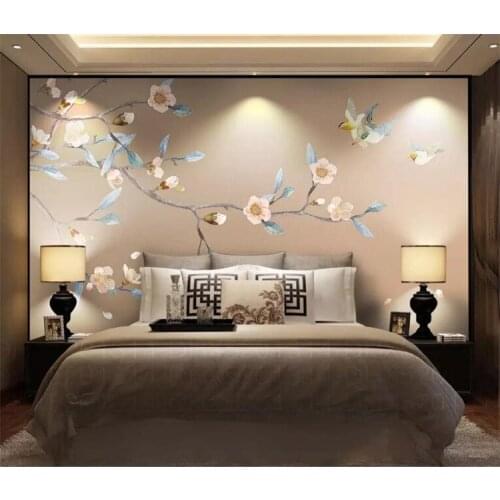 Peach Blossom Flower Bird Photo Mural Wallpapers for Living Room Home Wall Art Decor Wall Paper Roll 3d papel de parede floral
