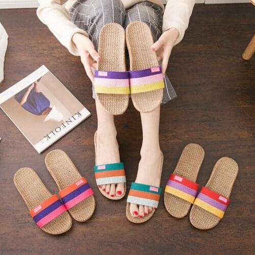 FRALOSHA Women Men Flax Slippers Casual Linen Slides Multi-style Non-slip EVA Home Slippers Indoor Shoes Female Sandals