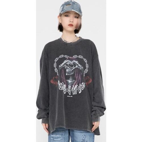 Men Skull Print T Shirt Long Sleeve Streetwear Funny Graphics Hip Hop Tshirt Oversized Autumn T-shirt Cotton Harajuku Tops Tees