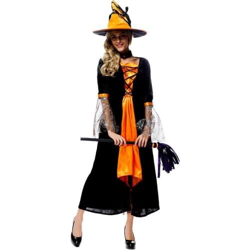 Halloween Carnival Costume Cosplay Zombie Vampire Witch Pumpkin Lace Long Sleeve Maxi Dress Dress Adult women Girl