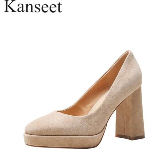 Kanseet Fashion Round Toe New 2021 Female Shoes Spring Autumn Platform Genuine Leather Handmade 10cm Super High Heels Pumps