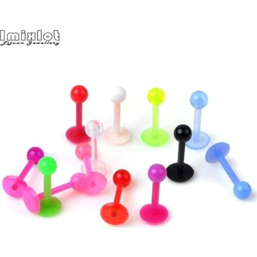 30Pcs/Lot 8mm Length Soft Bioplast Flexible Ball Nose Ring Lip Ring Tragus Earrings Body Piercing Jewelry