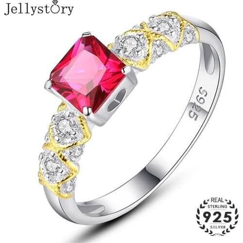 Jellystory Fashion 925 Sterling Silver Women Rings with Square shape Ruby Emerald Zircon Gemstone Wedding Gift Fine Jewelry Ring