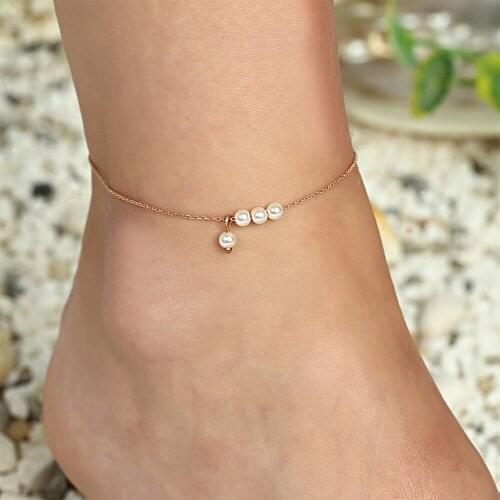 Good Looking Pearl Rose Gold Plated Chain 925 Sterling Silver Jewelry Anklet