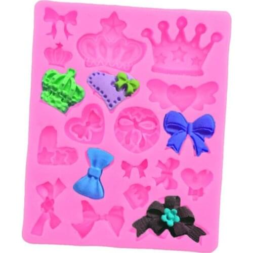Cartoon Crown & Bow Tie Silicone Fondant Cake Mold Cupcake Jelly Candy Chocolate cake Decoration Baking Tool Moulds