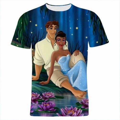 The Princess and the Frog Mens T-shirts Summer Cartoon Anime Clothes For Women Short Sleeve Disney 3D Print Children T Shirt