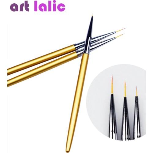 3Pcs Nail Art 5/7/11mm Gold Metal Liner Brushes For Manicure Flower Grid Stripe Wide Line Star Geometry Drawing Painting Pen Kit