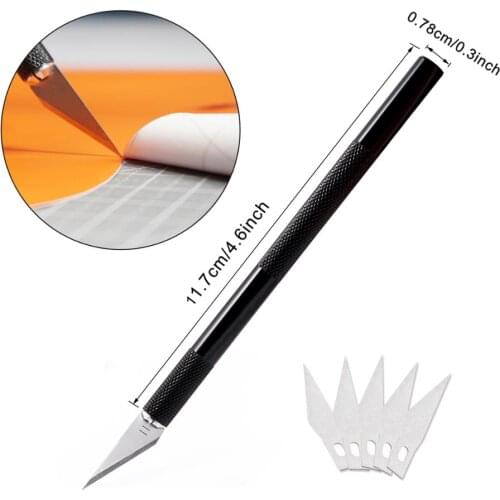 EHDIS Film Sticker Carving Scalpel Knife Metal Handle Wood Craft Engraving Art Knives Pen Paper Cutter Hand Tool 5 Spare Blades