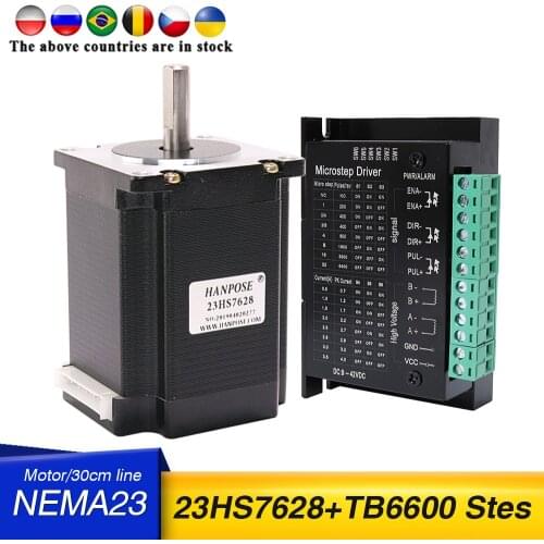 Nema 23 Stepper Motor 2 phase, 4-Leads 20Kgcm CNC 57x76mm 2.8A 189N.cm 23HS7628 +TB6600 Drive motor for CNC milling machine