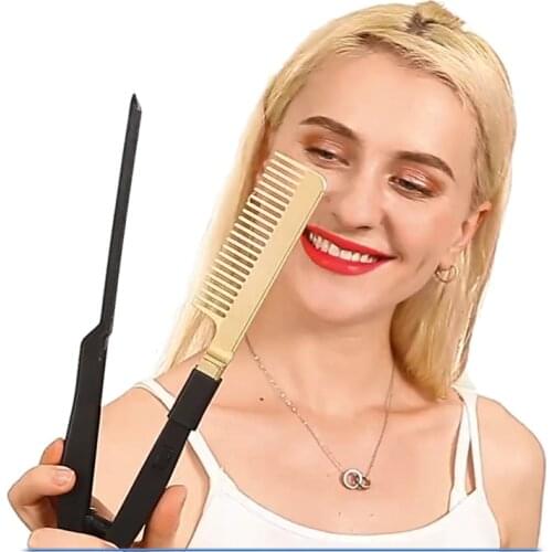 New Type Hair Straightener V-shaped Brass Comb Wet Dry Use DIY Clip Hair Straightening Brush