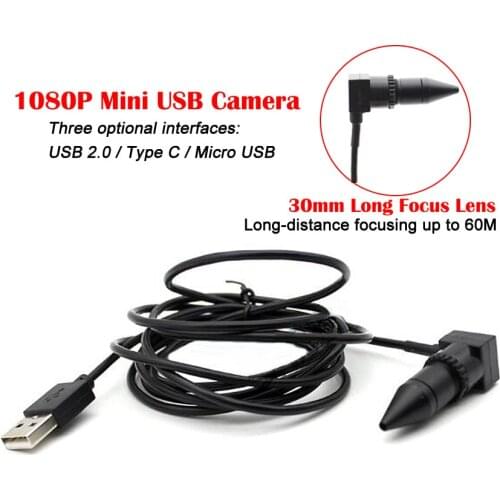 30mm Long Focal Length Lens HD 1080P Mini Pinhole USB Camera Max 90M Distance USB2.0 Type-C Micro USB For Android OTG Camera