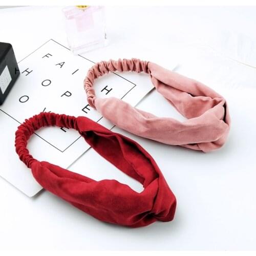 Lady Solid color Headband for Women Turban Elastic Suede Head Wrap knitting Hair Accessories cross Hair Bands FD01