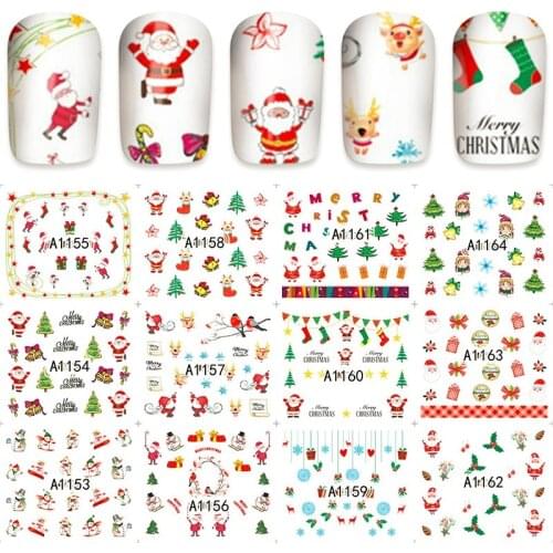 12 sheets Christmas Water Transfer Nail Art Decals Stickers nail Sticker Decorations manicure tools tools Santa Claus snowman
