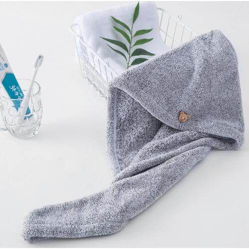 Bamboo Fiber Hair Towel Soft Spa Quick Dry Turban Shower Hair Wrap Solid Light Grey Hair Towel Wooden Baby Bear Button D30