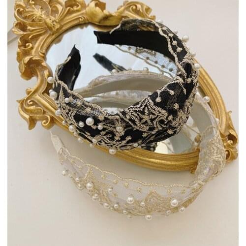 Fashion hair accessories women pearl headbands lace knotted wide brim headband all-match girl hair wash face hair band headwear
