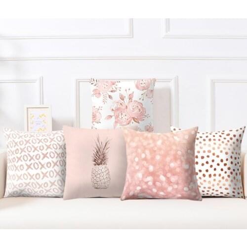 Rose Gold Pink Cushion Cover Golden Design Printed Romantic Pattern Pillowcase Home Decoration Polyester Square Waist Throw Case