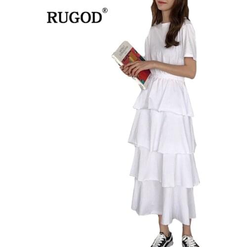 RUGOD 2018 Summer Elegant Cascading Ruffle Dress Women Casual Tunic Long Cake Dress Women White/Black/Blue Dress Vestidos Mujer