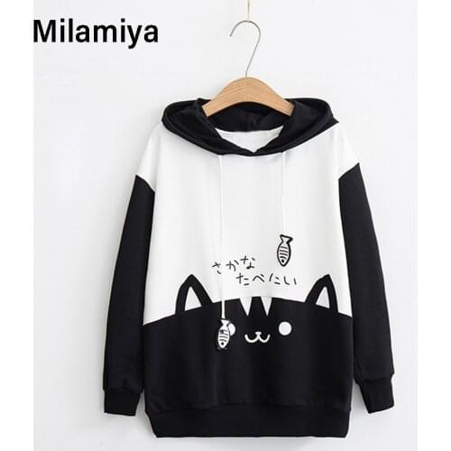 Cat Print Sweatshirt Women Hoodie Cute Hip Hop Kawaii Harajuku Oversized Kawaii Womens Tops Clothes Plus Size