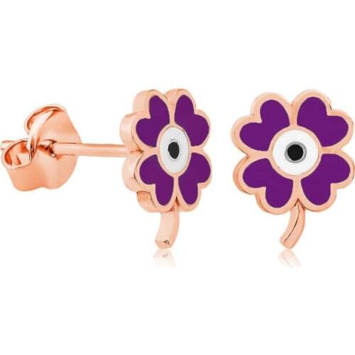 Silver Purple Clover Earrings