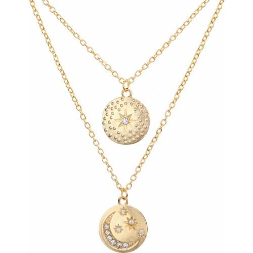 Shellhard Sun Moon Crystal Long Choker Necklace Gold Multi Charm Pendant Necklace Vintage Women Sweater Chain Birthday Gift