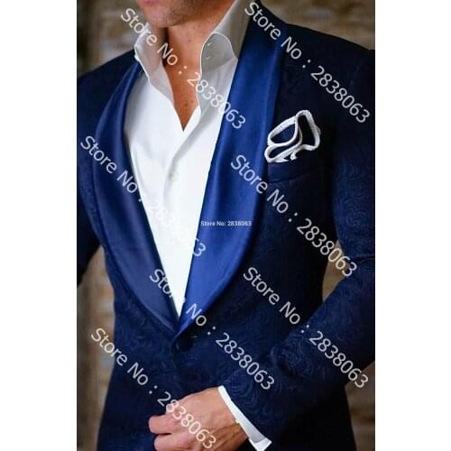 Custom Made Groomsmen Shawl Lapel Groom Tuxedos Pattern Jacket Solid Pants and Bow tie Men Suits Wedding Best Man Blazer C65