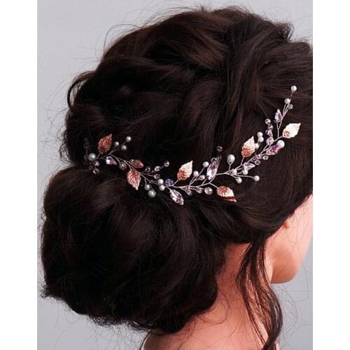 Rhinestones Retro Leaves Hair Accessories Wedding Bridal Hair Jewelry Crystal Pearls Hair Vine for Folwer Girl and Women