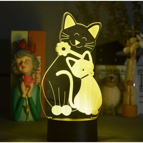 3D LED Lights for Bedroom Decoration Cat Baby and Mom Lamp Dorm Room Kids Gift Cute Room Decor Birthday Holiday Table Lighting