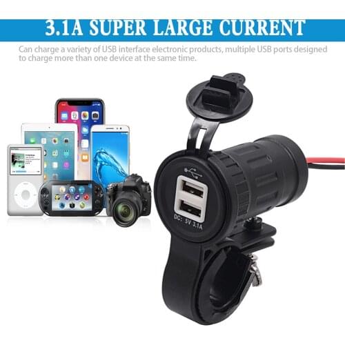 Waterproof Motorcycle Handlebar Chargers Dual USB Socket Adapter Outdoor Personal Motorcycle Decoration for Mobile Phone