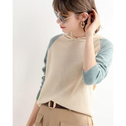 High quality soft cashmere sweater womens new padded hat collar basic womens pullover solid color plus size