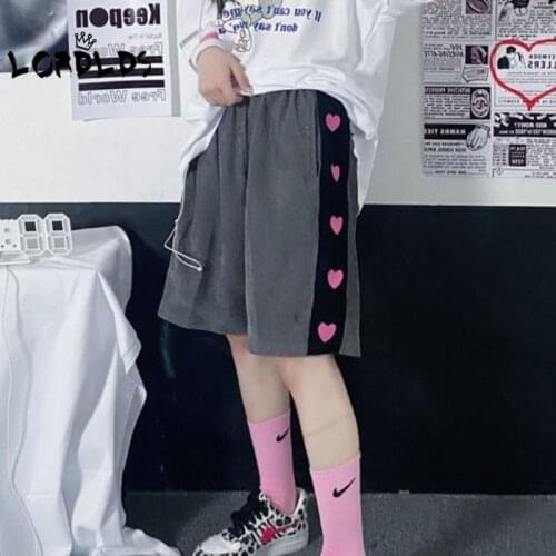 LORDLDS Women Knee Length Pants Korean Fashion Heart Patchwork Wide Leg Bottoms Streetwear Jogers Woman Joggers Sweatpants
