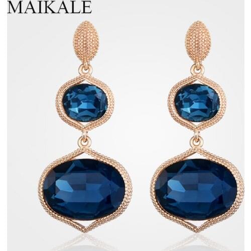 MAIKALE Classic Blue Red Austrian Crystal Big Drop Earrings for Women Multicolor Glass Beads Long Earrings Party Jewelry Gifts