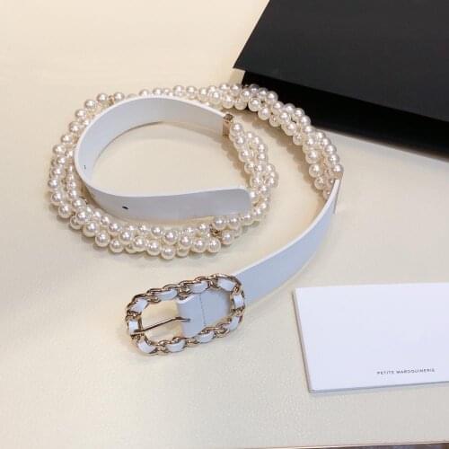 2021 Brand Women Vintage Thick Chain Long Gold Color White Black Leather Belt Party Fine Fashion Jewelry